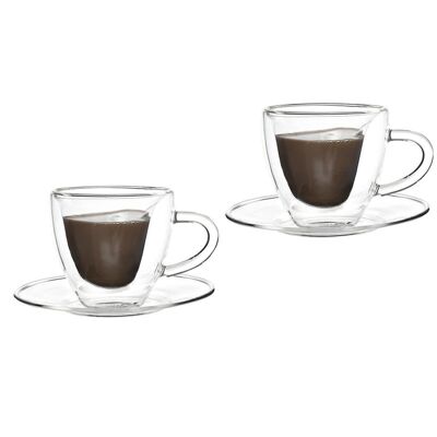 SET 2 DOUBLE WALL COFFEE MUGS 150ML HEART COFFEE