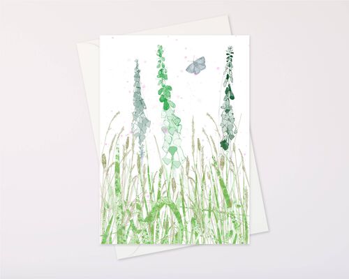 butterfly and green foxglove Christmas tree card