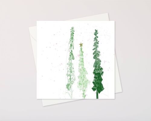 green foxgloves Christmas trees card