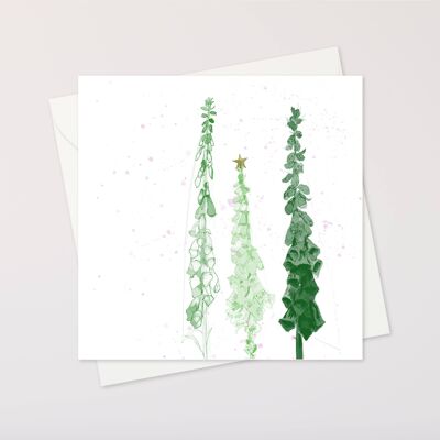 green foxgloves Christmas trees card