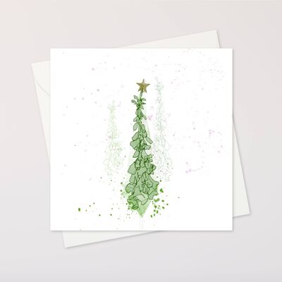 Cartolina di alberi di Natale con guanti digitali ondulati