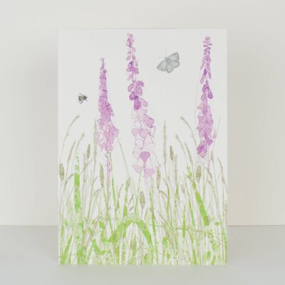 fluro foxgloves and grasses greetings card