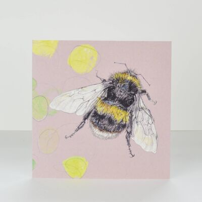 pink bee and foliage greetings card