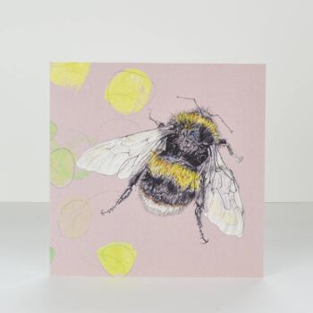 carte de voeux abeille et feuillage rose 1