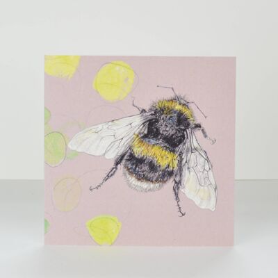 carte de voeux abeille et feuillage rose
