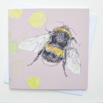 carte de voeux abeille et feuillage rose 2