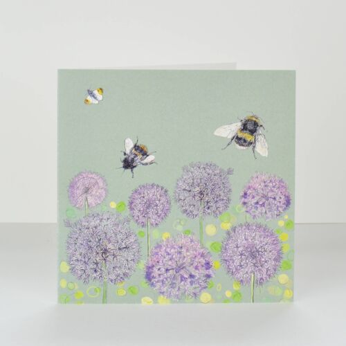 bee and alliums greetings card