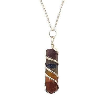 Wire Wrapped Pencil Pendant, 7 Chakra Bonded, 25-30mm