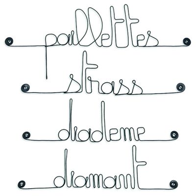 Lot de petits messages " FILLE : Diadème, Diamant, Paillettes, Strass " en fil de fer