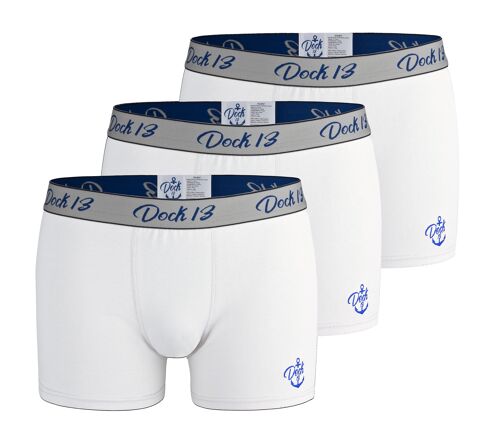 Dock13 Männer Unterhosen (3er Pack Boxershorts Herren) (Weiß)