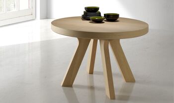 Table à manger ronde 2 extensible placage bois naturel Esfera 1