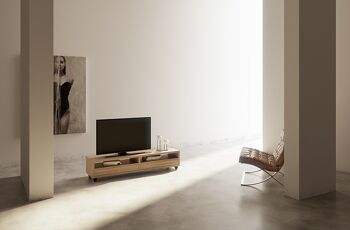 Sendai Nordic meuble tv chêne 2 tiroirs avec roulettes 1