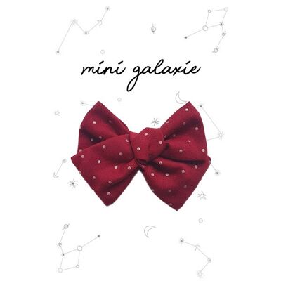 Super maxi bow barrette - burgundy red and silver polka dots