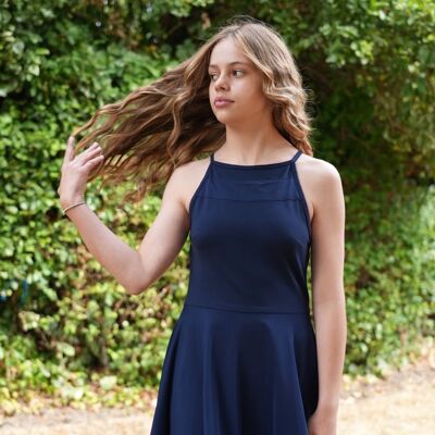 The Nessya Party Dress in Navy Jersey & Mesh