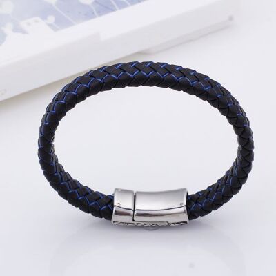 Blue leather bracelet flynn | braided leather | color blue | 21 cm