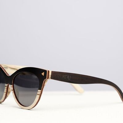 Dzukou French Seduction - Gafas de sol de madera para mujer - Gafas de sol de ojo de gato - Gafas de sol polarizadas - Gafas de sol para mujer - UV400 - Lente gris