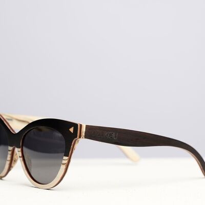 Dzukou French Seduction - Holzsonnenbrille Damen - Cat Eye Sonnenbrille - Polarisierende Sonnenbrille - Sonnenbrille Damen - UV400 - Graue Linse