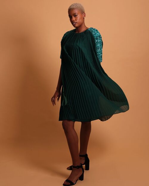 Robe verte plissée mi-longue – Plume