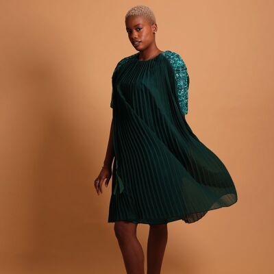 Mid-length pleated green dress – Plume