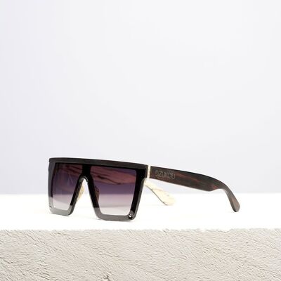 Dzukou Poker Face - Gafas de sol de madera unisex - Gafas de sol polarizadas - Marco de madera - UV400 - Lente gris degradado