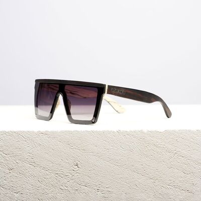 Dzukou Poker Face – Unisex-Sonnenbrille aus Holz – polarisierende Sonnenbrille – Holzrahmen – UV400 – Gläser mit Farbverlauf in Grau
