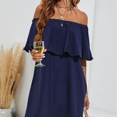 Bardot Frill Off Shoulder Mini Dress In Navy