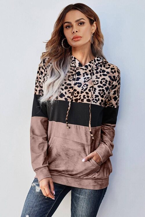 Black Striped With Animal Print Hoodie Top