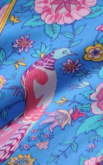 Robe mi-longue bohème à décolleté en V profond à imprimé floral oiseau bleu et rose 3