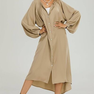 Boho Loungewear Smock Dress In Beige