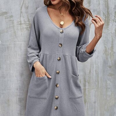 Button Front Mini Dress In Silver Grey