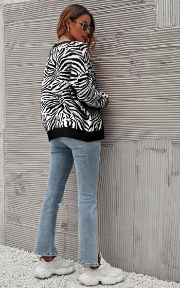 Haut de cardigan à motif animalier blanc chic en noir 2