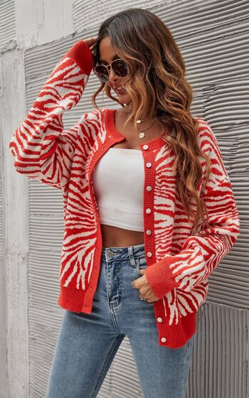 Haut de cardigan à motif animal blanc chic en rouge orange 4