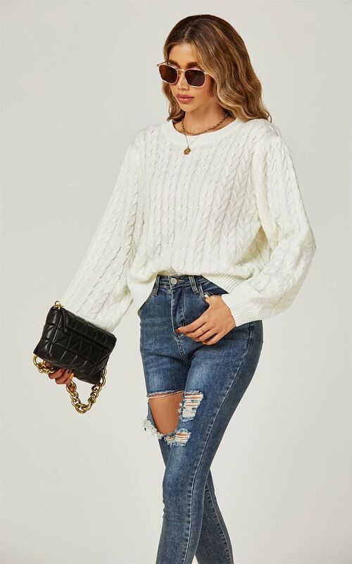 Chunky Open Tie Jumper Top In Cream