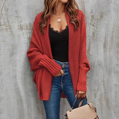 Chunky Pleat Oversized Cardigan In Rusty Red