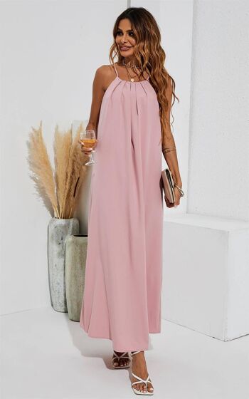 Robe longue à épaules dénudées rose 1