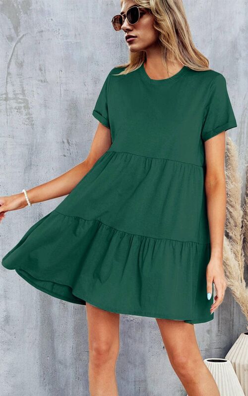 Dark Green Tiered Mini Smock Tshirt Dress
