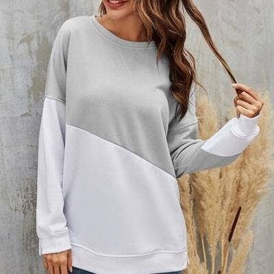 Gray & White Block Color Top