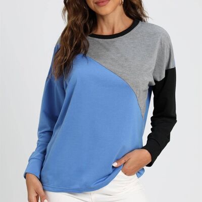 Grey Black Colour Block Oversized Top In Blue