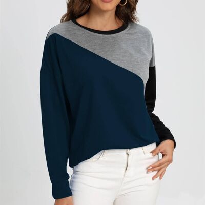 Grey Black Colour Block Oversized Top In Navy