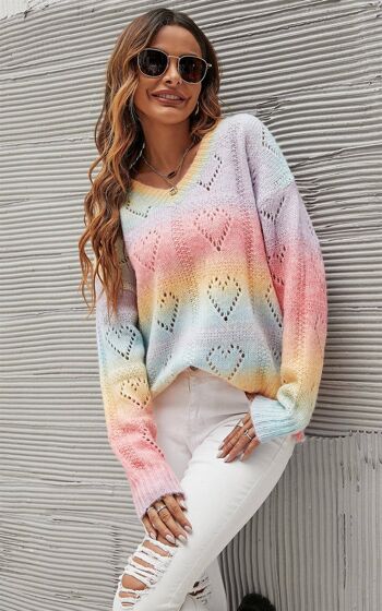 Heart Jumper Top In Pink Blue Yellow Rainbow 3