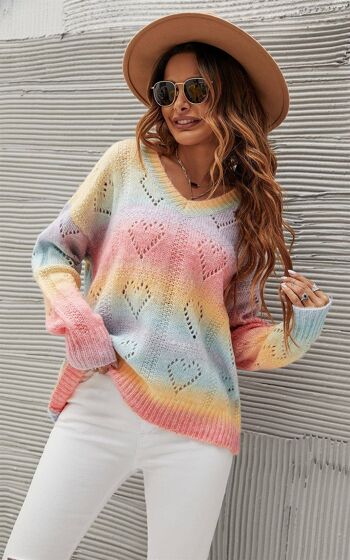 Heart Jumper Top In Pink Blue Yellow Rainbow 2
