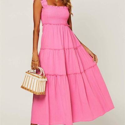 Hem Detail Tiered Maxi Dress In Fuchsia Pink