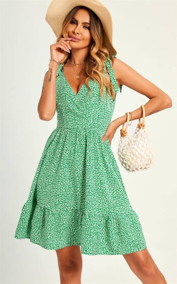 Mini-robe à bretelles et ourlet à imprimé léopard - Vert 3