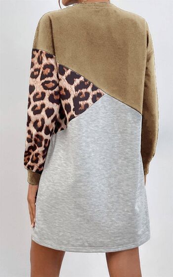 Robe décontractée à imprimé léopard et blocs de couleurs beige et gris 4