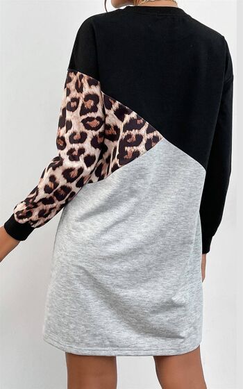 Robe décontractée à imprimé léopard et blocs de couleurs en noir et gris 4