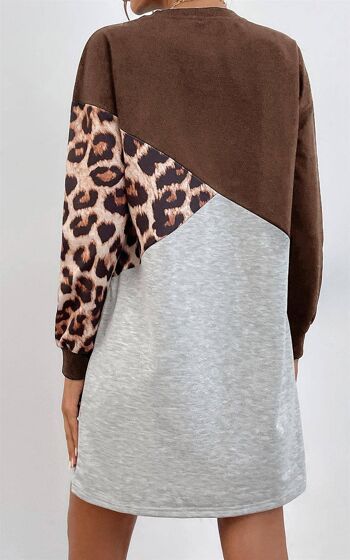 Robe décontractée à imprimé léopard et blocs de couleurs marron et gris 3