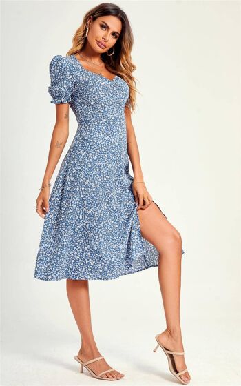 Little Flora Print Tie Front Slip Leg Dress - Bleu 2