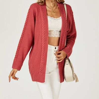 Midi Cable Knit Cardigan in Rusty Red