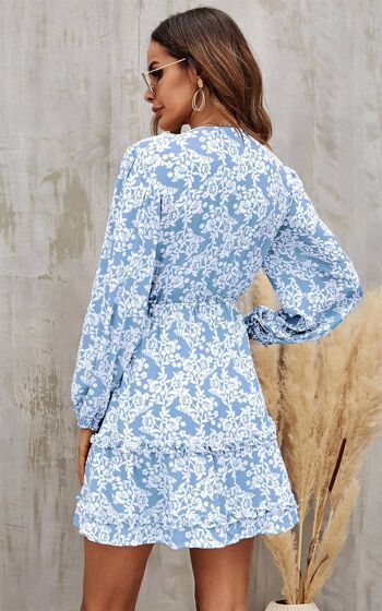Mini robe portefeuille à imprimé floral bleu et blanc 3