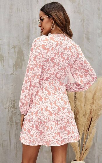 Mini robe portefeuille à imprimé floral rose et blanc 3